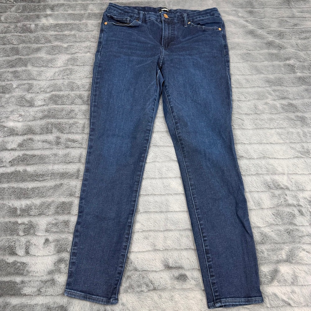 Express Skinny Mid Rise Ultra Hyper Stretch Jeans Dark Blue Women Size M 6 8 10